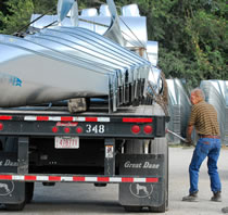 J&J Drainage Products trucks load up regularly for prompt delivery of standard end sections and safety slope end sections.