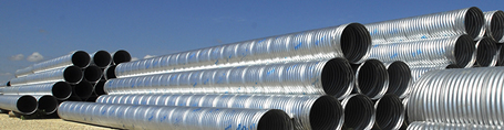 J&J Drainage Products corrugated pipe ranges in size from 6 to 144 inches in diameter.